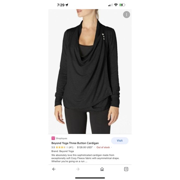 Beyond Yoga Draped Wrap Long Sleeve Three Button Cardigan Top Size XS Black - Picture 12 of 12